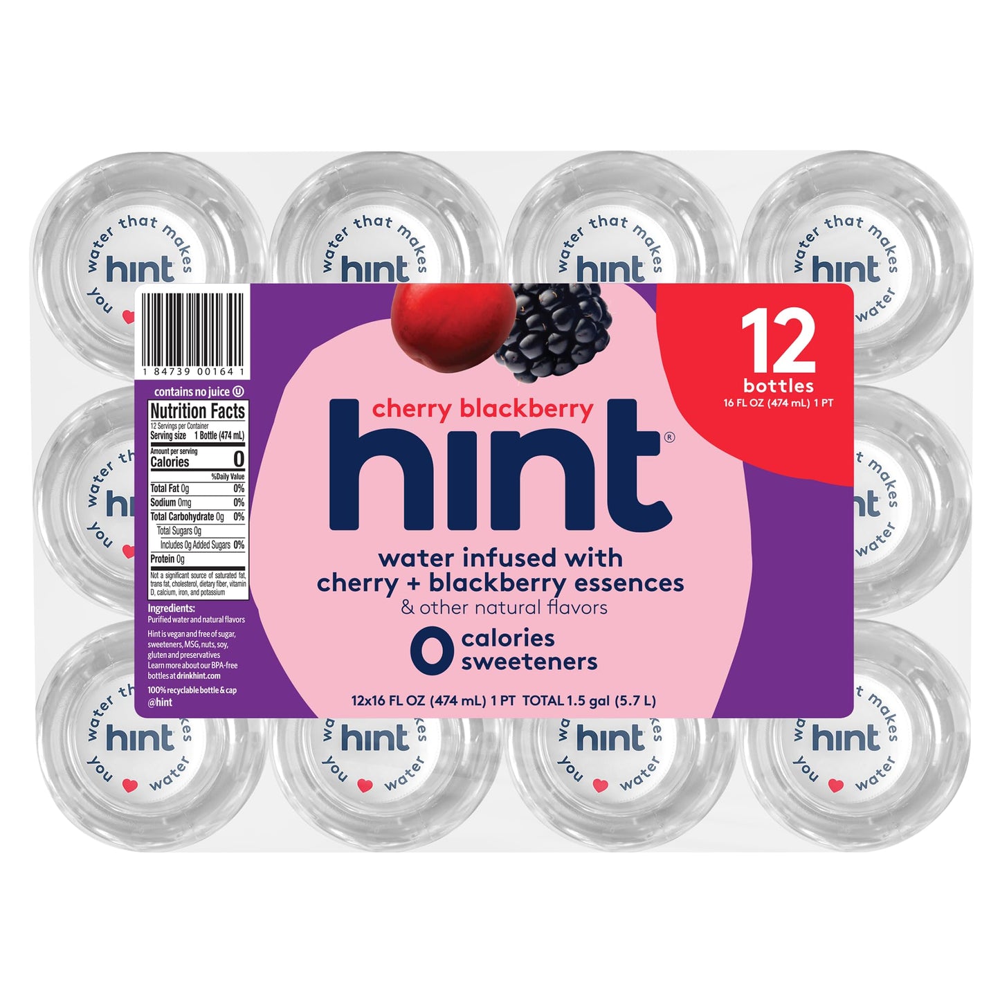 Hint Water Red Variety Pack, 3 Bottles Each of: Peach, Raspberry, Watermelon, and Strawberry Lemon, Zero Calories, Zero Sugar and Zero Sweeteners, 16 Fl Oz (Pack of 12)