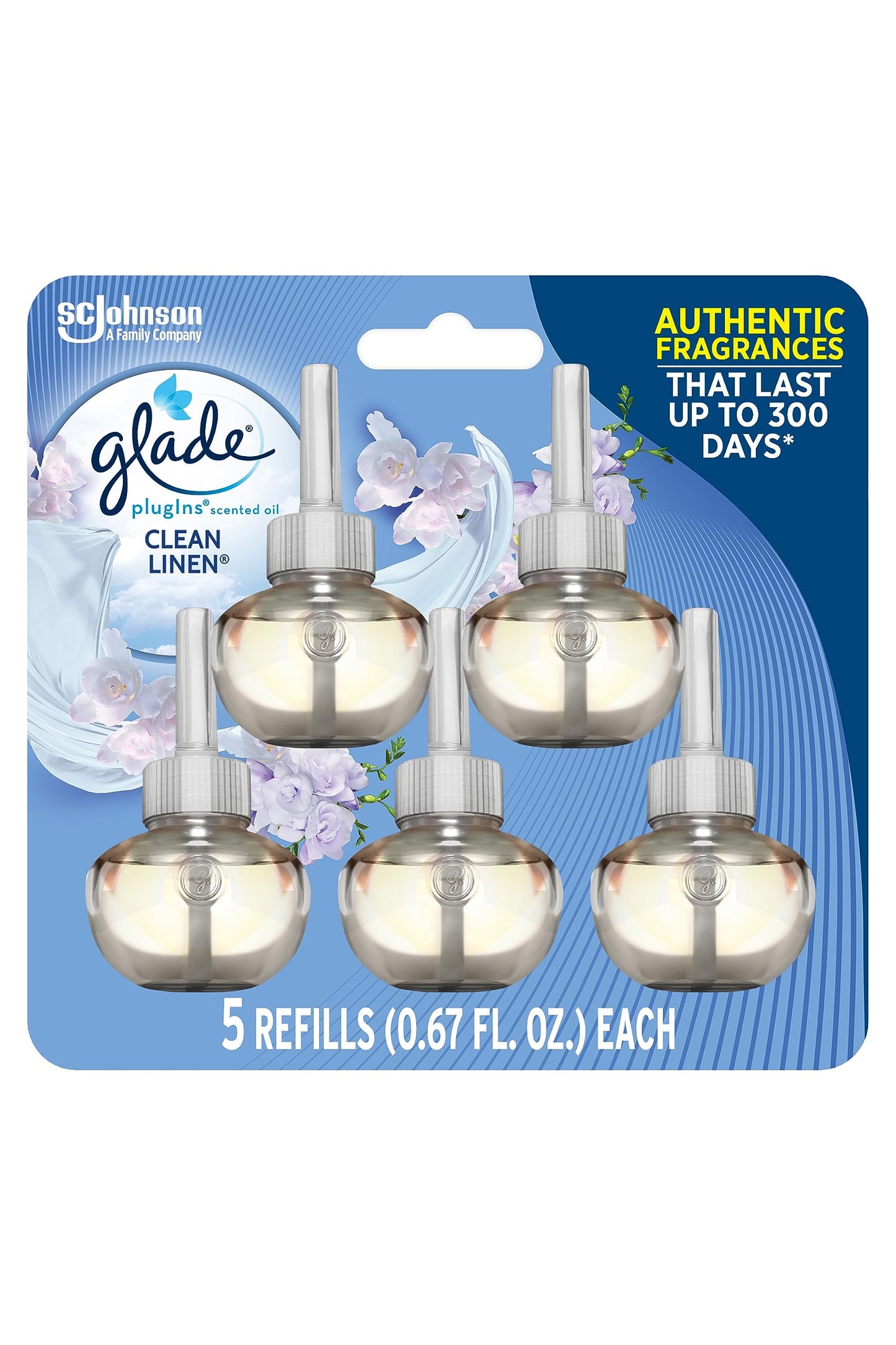 Glade PlugIns Refills Air Freshener, Scented and Essential Oils for Home and Bathroom, Apple Cinnamon, 3.35 Fl Oz, 5 Count