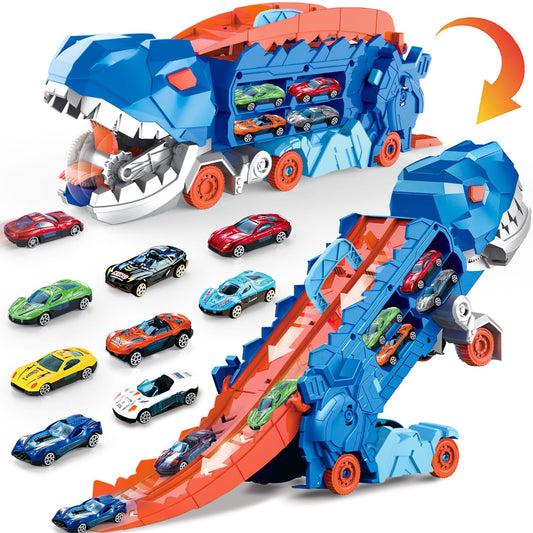 Dinosaur Toys for Kids 3-5, T-Rex Dinosaur Transport Car Carrier Truck with Foldable Sliding, City Dinosaur Ultimate Hauler Track Toy Transforms into Dino, Toys Gifts for 3 4 5 6 Years Old Boys Girls