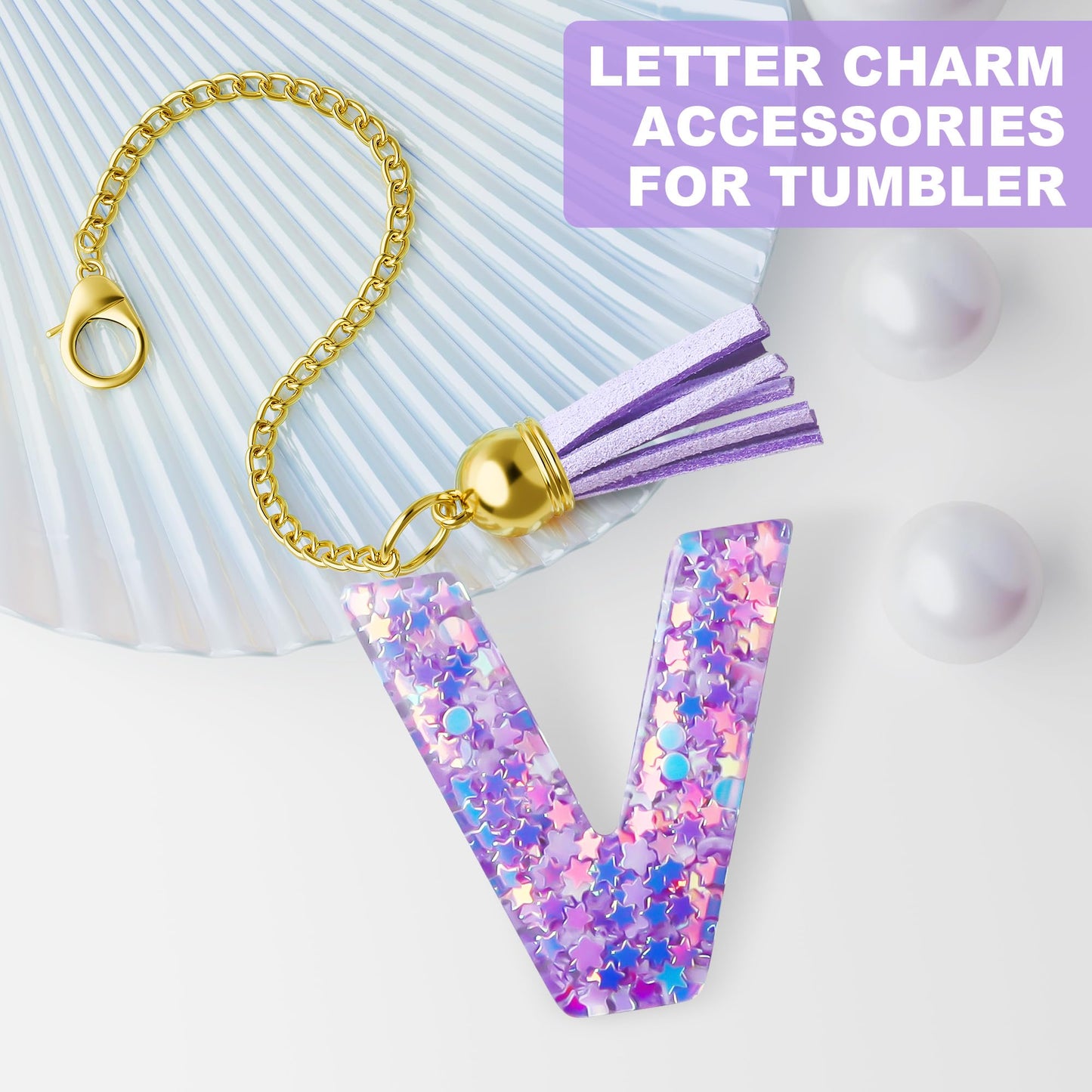 Letter Charm for Stanley Cup, 1PCS Purple Tumbler Accessories Charm for Handle, Initial Charm for Girls Women