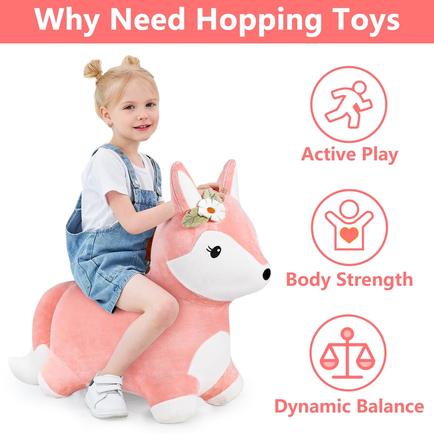 iPlay, iLearn Bouncy Pals Hopping Unicorn Horse, Toddler Girl Inflatable Bouncing Animal Hopper Toy, Outdoor Indoor Plush Ride on Bouncer, Baby Birthday Gift 18 Month 2 3 4 Year Old Kid - Unicorn