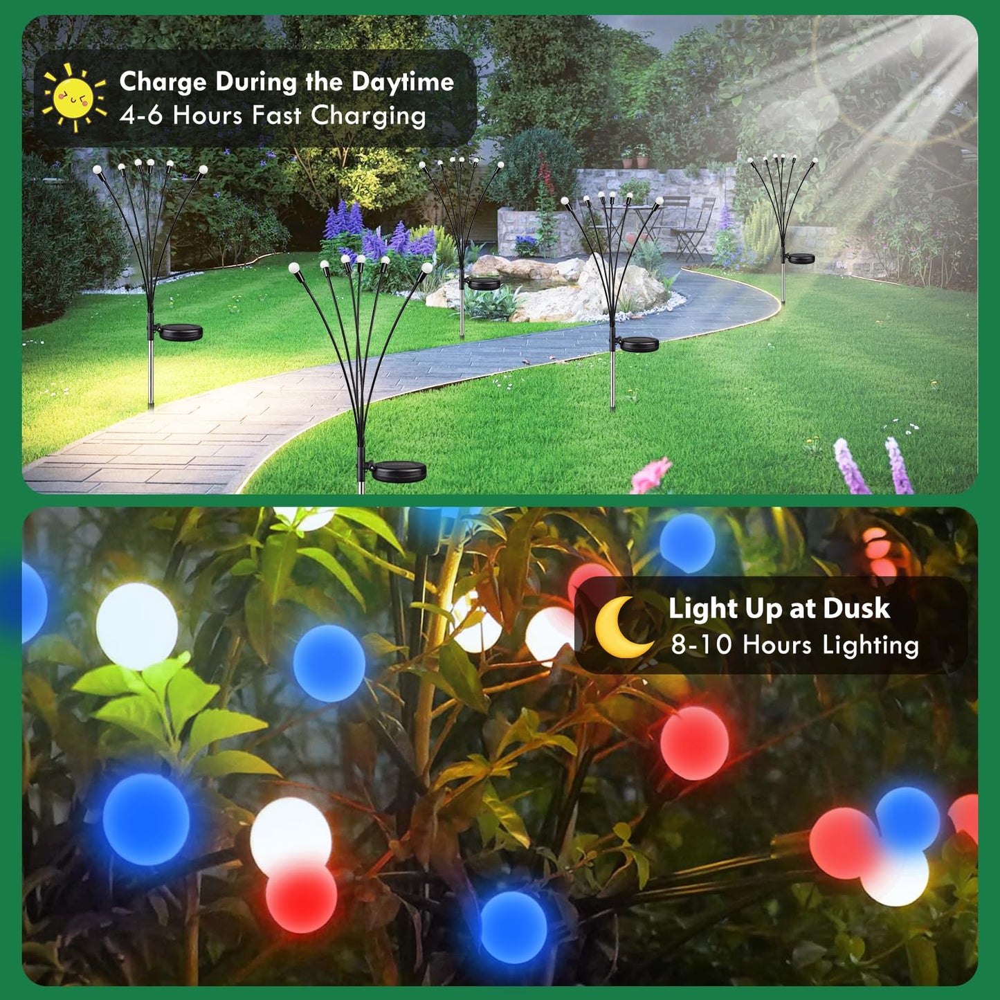 6Pack 36LED Halloween Decorations Outdoor Solar Eyeball Lights, Waterproof Swaying Firefly Lights, Solar Path Lights Halloween Lights for Halloween Party Garden Yard Pathway Grave Ghost Decor (Green)