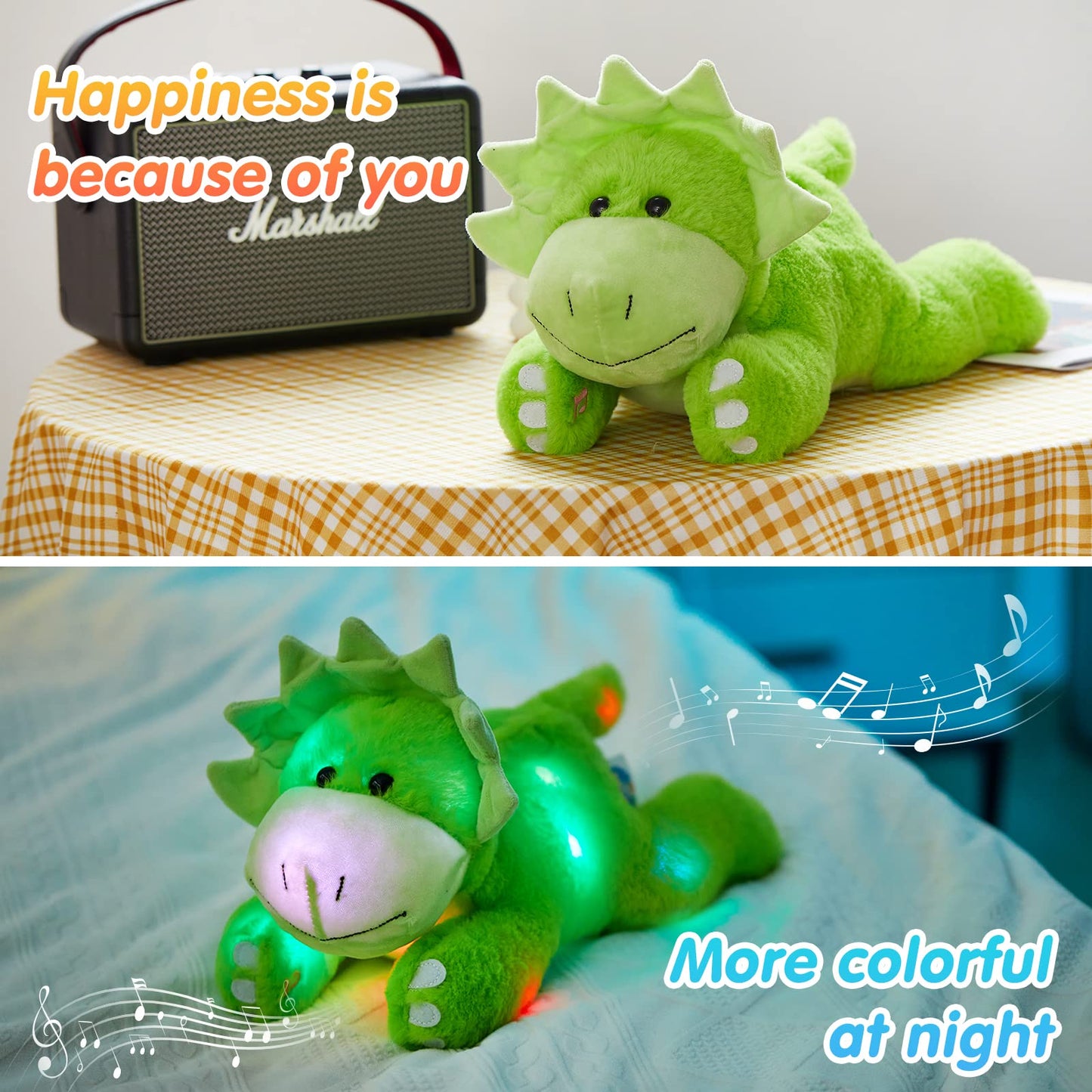 Glow Guards 16'' Light up Triceratops Dinosaur Stuffed Animal,LED Soft Dinosaur Plush Toy with Magic Night Lights&Lullaby,Birthday Children's Day for Toddler Kids