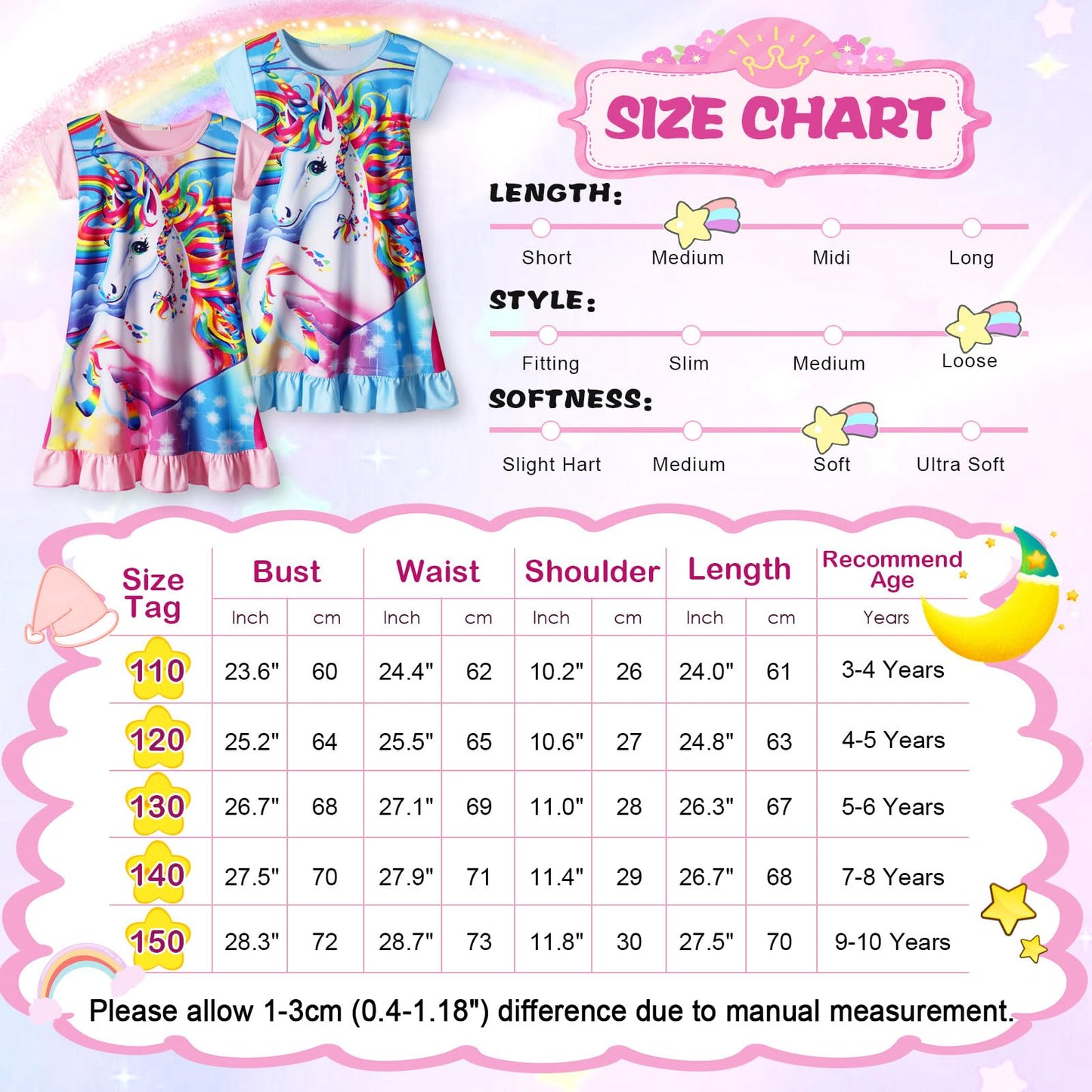 COTRIO Nightgowns for Girls Toddler Princess Night Dress Pajamas Nightshirts Sleepwear Night Gowns 2 Pack Sleep Clothes