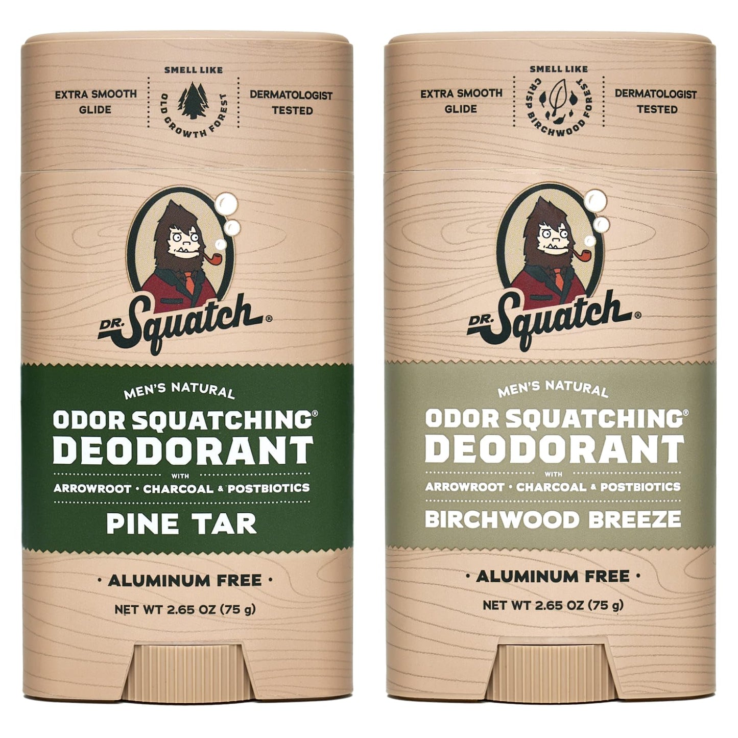 Men's Natural Deodorant - Aluminum-Free Deodorant from Dr. Squatch - Natural Deodorizer - made w/charcoal - Deodorant for Men - Smell fresh with Rainforest Rapids and Wood Barrel Bourbon (2 Pk)