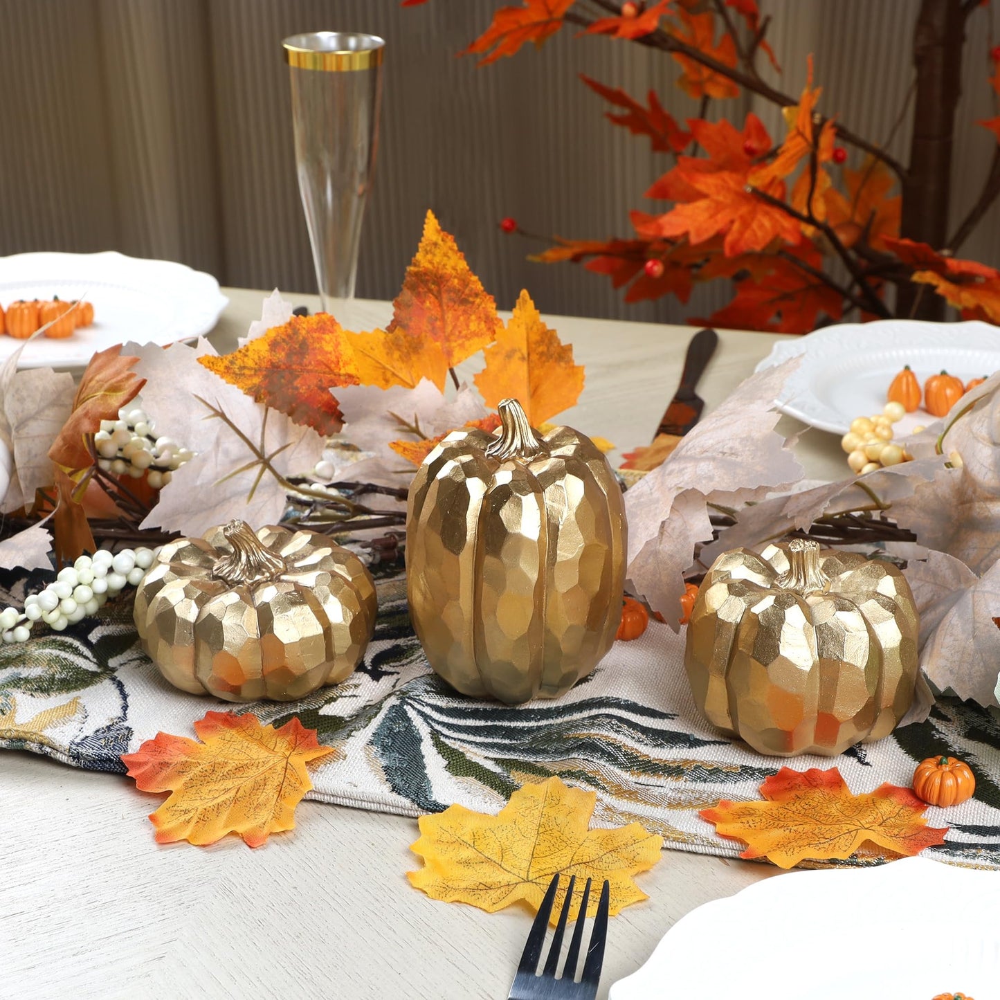 winemana 50pcs Fall Pumpkins Decor Set, Mini Artificial Gourd Fall Leaves Acorns Decorations for Home, Fall Centerpieces for Tables, Thanksgiving Vase Filler, Harvest Farmhouse Table Tiered Tray Set