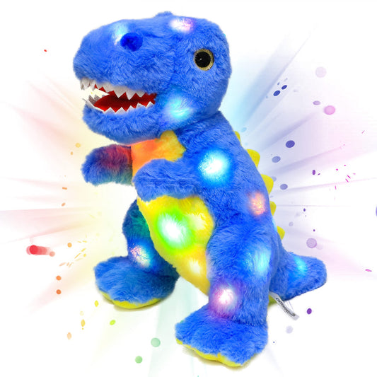 Cuteoy Blue Dinosaur LED Stuffed Animal Light-up Plush Birthday Christmas T-Rex Plushies Toy Gifts for Kids Toddler Girls, 12.5"