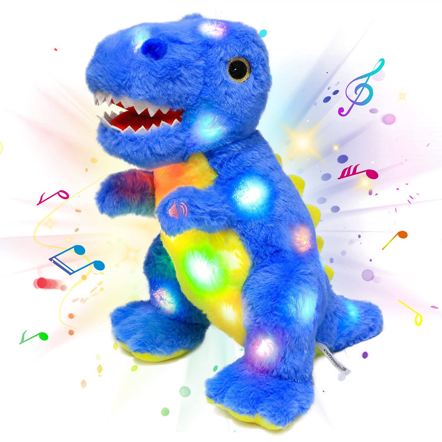 Cuteoy Blue Dinosaur LED Stuffed Animal Light-up Plush Birthday Christmas T-Rex Plushies Toy Gifts for Kids Toddler Girls, 12.5"