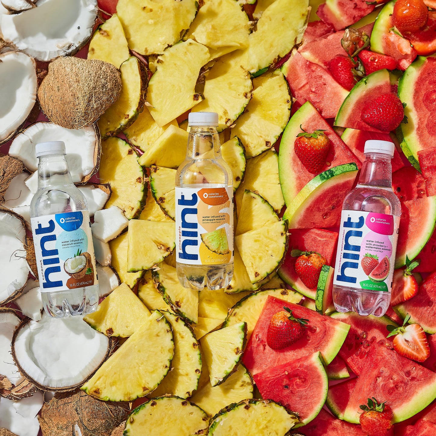 Hint Water Red Variety Pack, 3 Bottles Each of: Peach, Raspberry, Watermelon, and Strawberry Lemon, Zero Calories, Zero Sugar and Zero Sweeteners, 16 Fl Oz (Pack of 12)