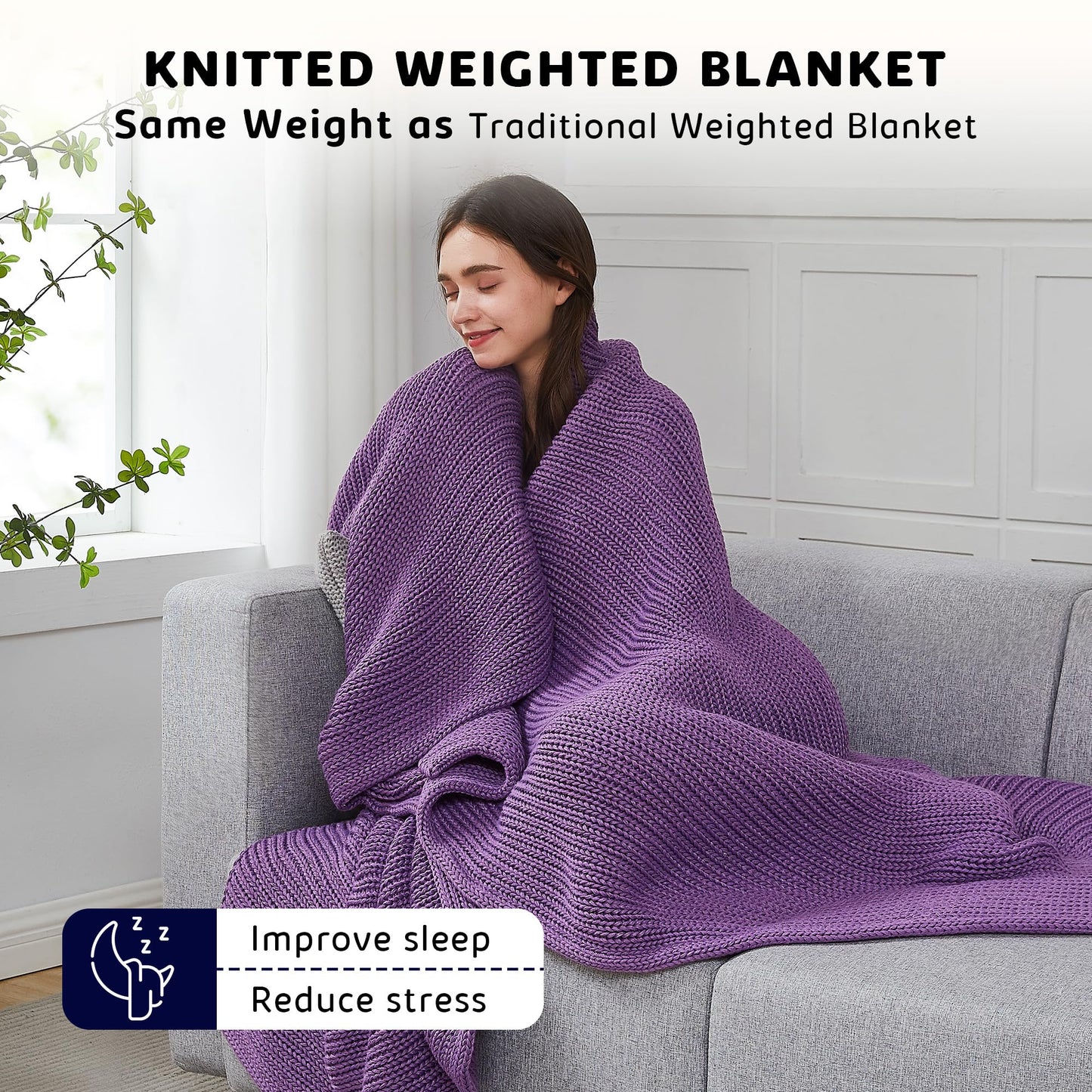 L'AGRATY Knitted Weighted Blanket - 60"x80" 15lbs Cooling Chunky Knit Heavy Blanket for Adults Braided Crochet Throw Thick Cable Yarn Knit Decorative Blanket No Beads Evenly Weighted Machine Washable