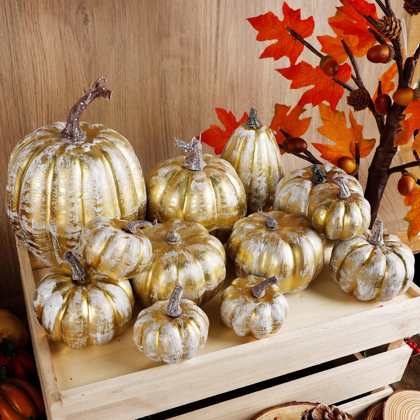 winemana 50pcs Fall Pumpkins Decor Set, Mini Artificial Gourd Fall Leaves Acorns Decorations for Home, Fall Centerpieces for Tables, Thanksgiving Vase Filler, Harvest Farmhouse Table Tiered Tray Set