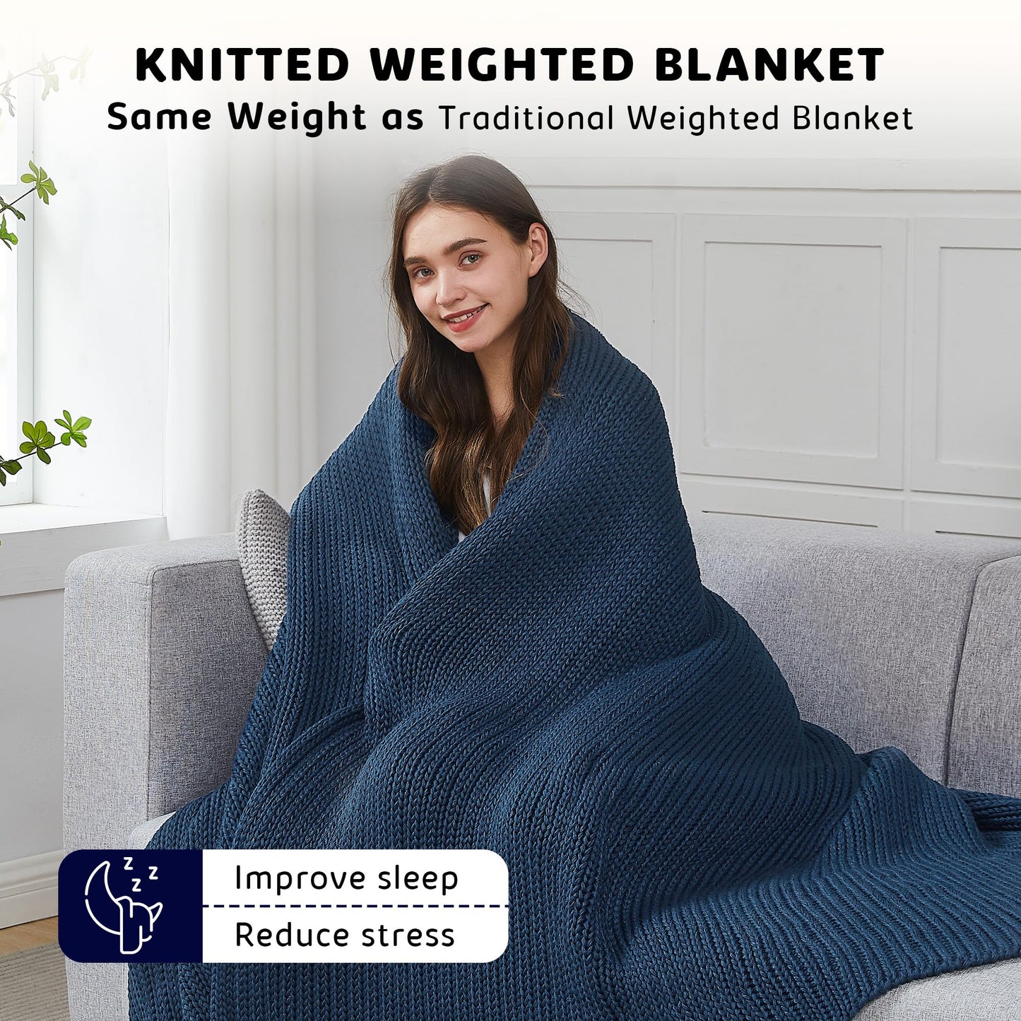 L'AGRATY Knitted Weighted Blanket - 60"x80" 15lbs Cooling Chunky Knit Heavy Blanket for Adults Braided Crochet Throw Thick Cable Yarn Knit Decorative Blanket No Beads Evenly Weighted Machine Washable