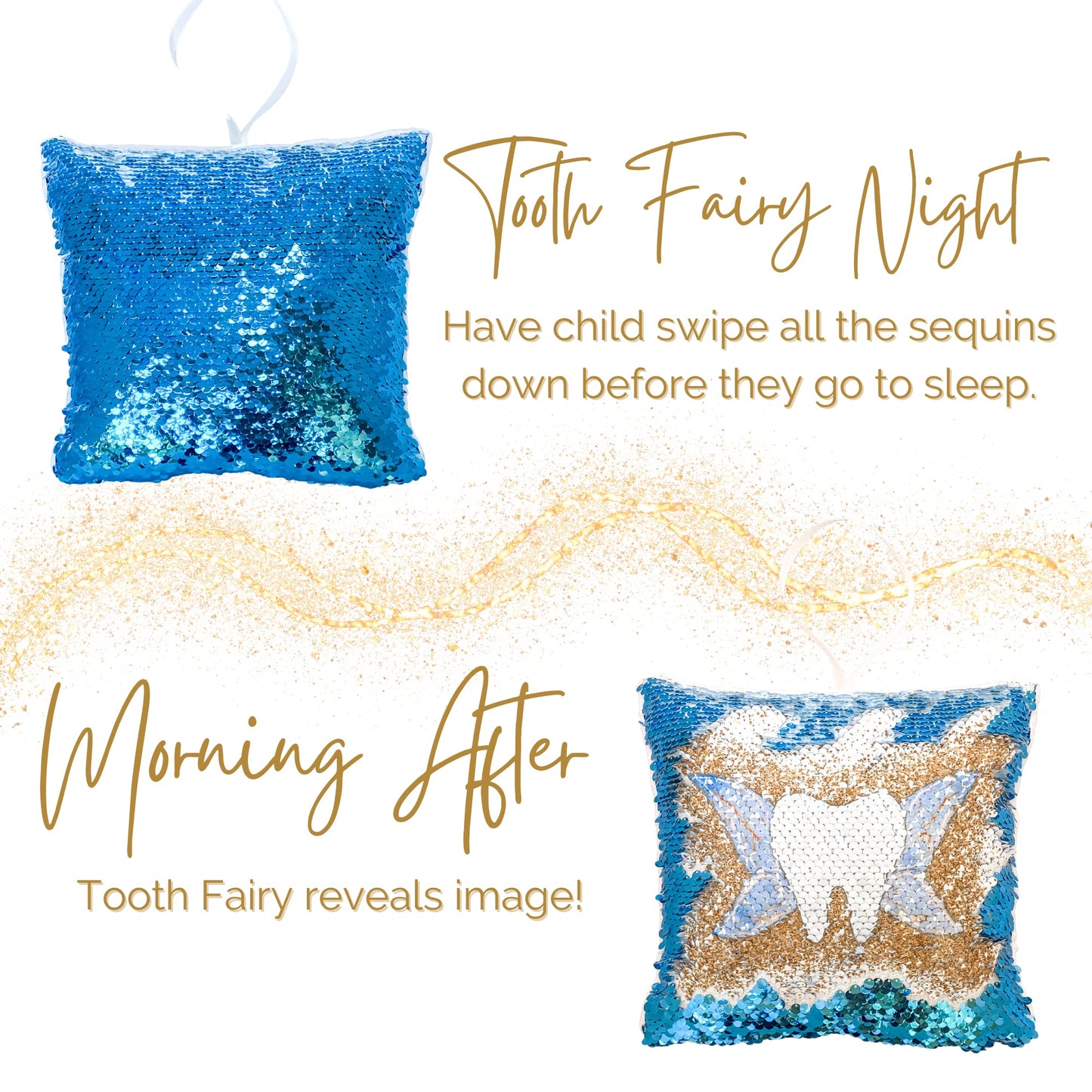 Tooth Fairy Pillow Kit for Girls and Boys - Tooth Fairy Evidence Kit with Tooth Fairy Bag - Multi Color Reversible Sequin and Large Pocket - Tooth Pillow with Letter & 2 Customizable Certificates