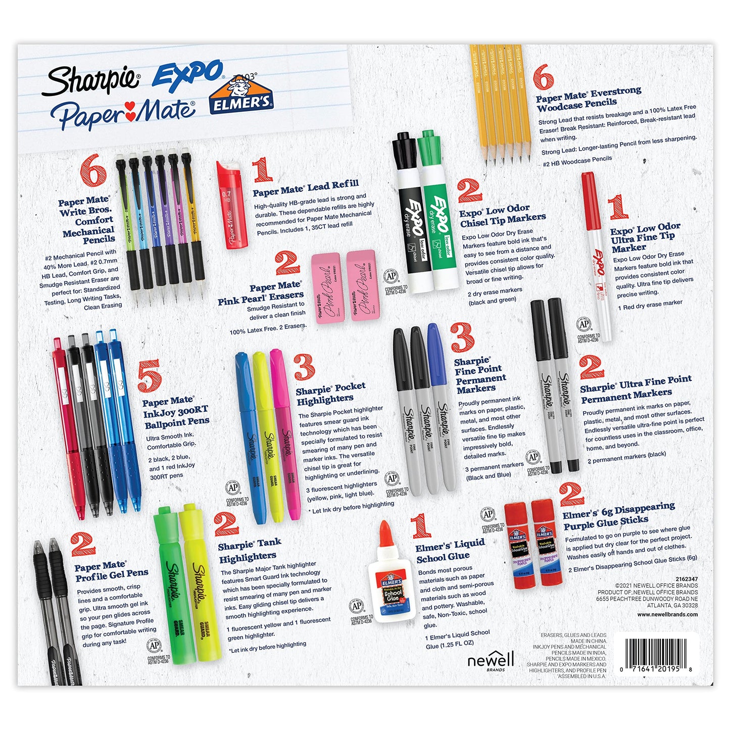 SHARPIE School Supplies Variety Pack, My First All in One Pack, Expo, Paper Mate, Elmer’s, Glue Sticks, Pourable Glues, Pencils, Dry Erase Markers, Highlighters, and More, 31 Count