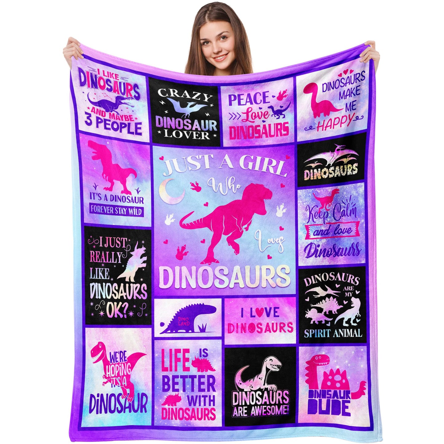 Dinosaur Gifts for Girls, Girl Dinosaur Blanket, Just a Girl Who Loves Dinosaurs, Cute Dinosaur Birthday Decorations Gifts, Gifts for Dinosaur Lovers Christmas Throw Blanket 40"x50"