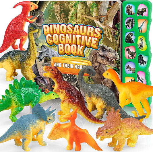 Dinosaur Toys,Dinosaur Sound Book with Pack of 12 Toy Figures,Realistic Roars,Interactive Perfect for Kids Dinosaurs Educational Toys for 3 4 5 6Year Old Boys&Girls