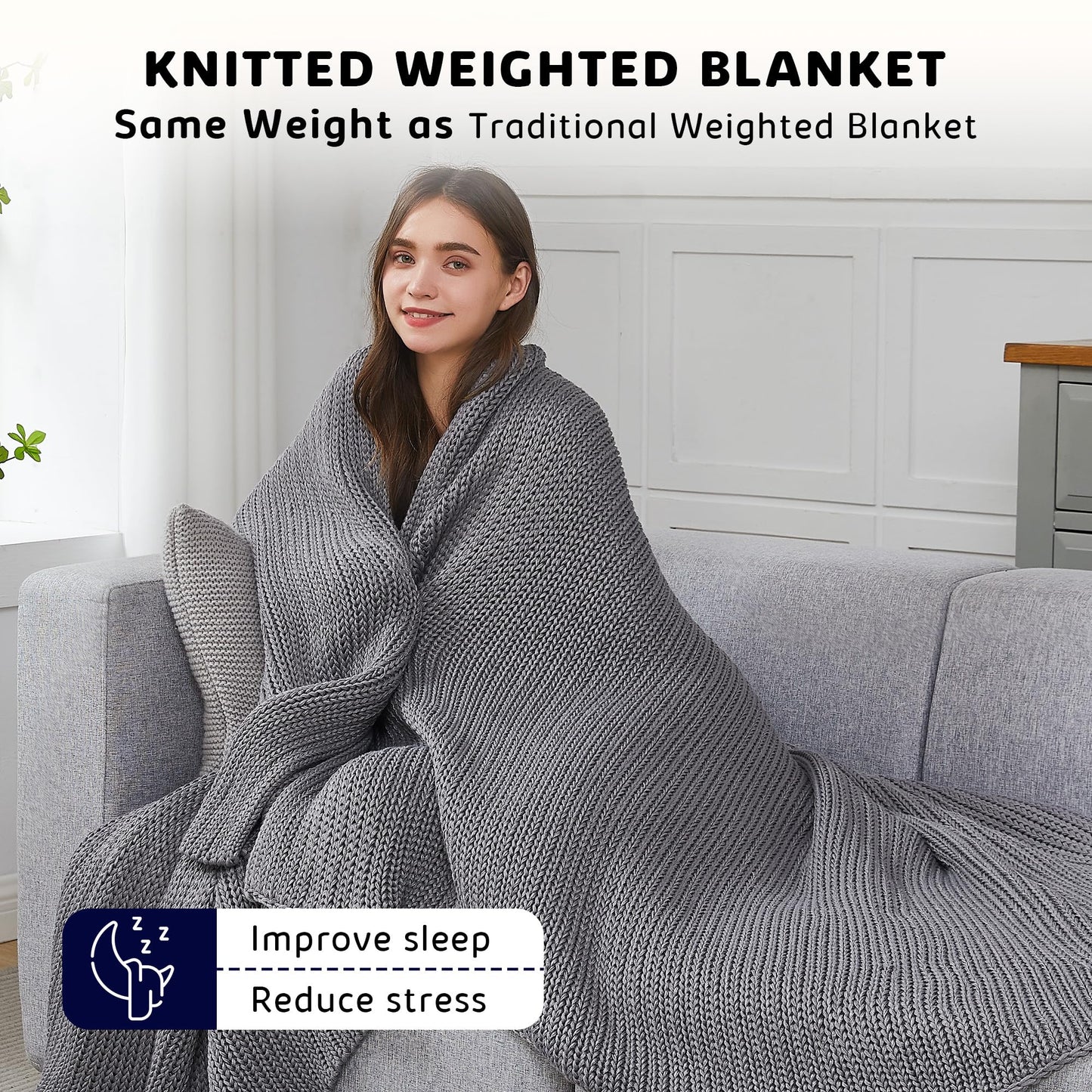 L'AGRATY Knitted Weighted Blanket - 60"x80" 15lbs Cooling Chunky Knit Heavy Blanket for Adults Braided Crochet Throw Thick Cable Yarn Knit Decorative Blanket No Beads Evenly Weighted Machine Washable