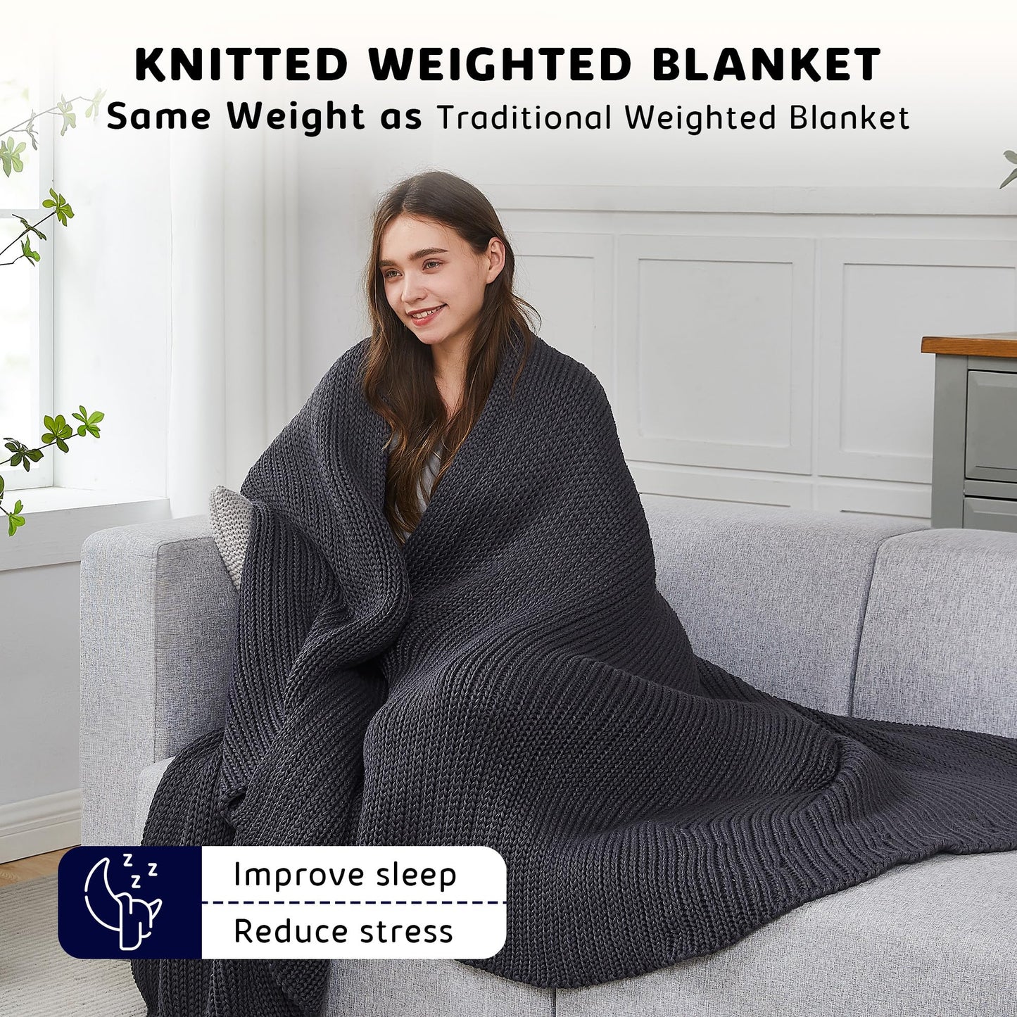 L'AGRATY Knitted Weighted Blanket - 60"x80" 15lbs Cooling Chunky Knit Heavy Blanket for Adults Braided Crochet Throw Thick Cable Yarn Knit Decorative Blanket No Beads Evenly Weighted Machine Washable