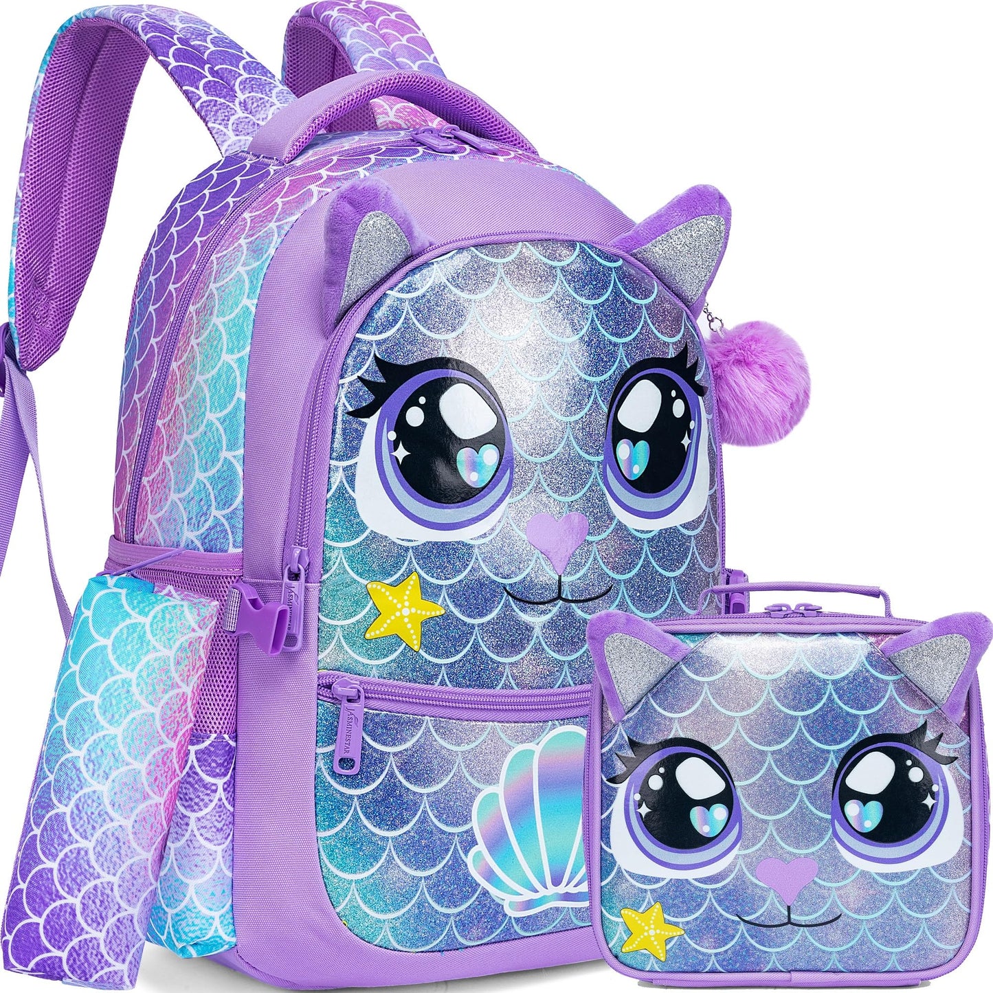 Meetbelify Backpacks for Girls,Kids School Backpacks with Lunch Box for Elementary Preschool Students Cute Panda Sequin Travel Backpack 3 in 1 Bookbag Set for Girls