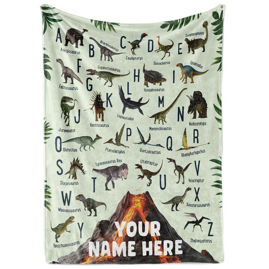 Custom Dinosaur Blanket for Boys & Girls - Personalized Blanket for Kids - Soft Throw Blanket - Alphabet Dino Gifts for Birthdays - 26 Prehistoric Jurassic Dinosaurs - 50x60 Fleece