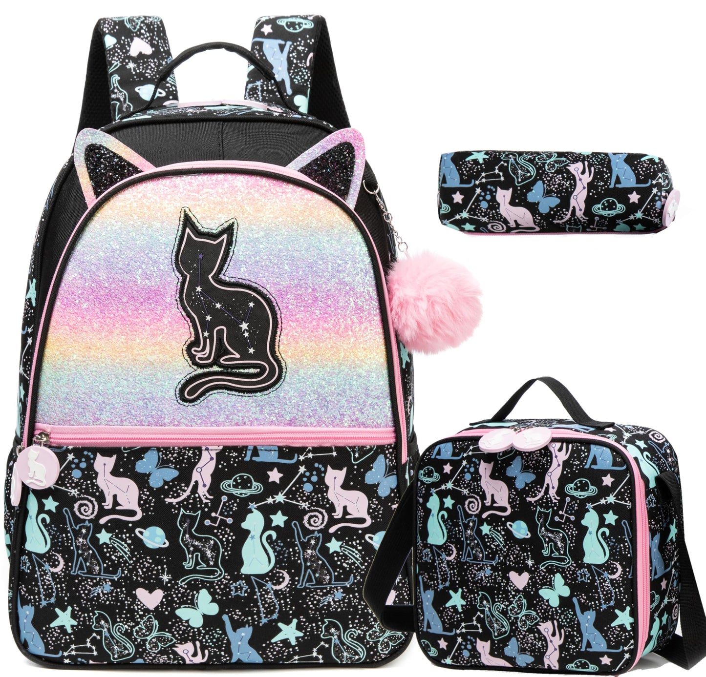 Meetbelify Backpacks for Girls,Kids School Backpacks with Lunch Box for Elementary Preschool Students Cute Panda Sequin Travel Backpack 3 in 1 Bookbag Set for Girls