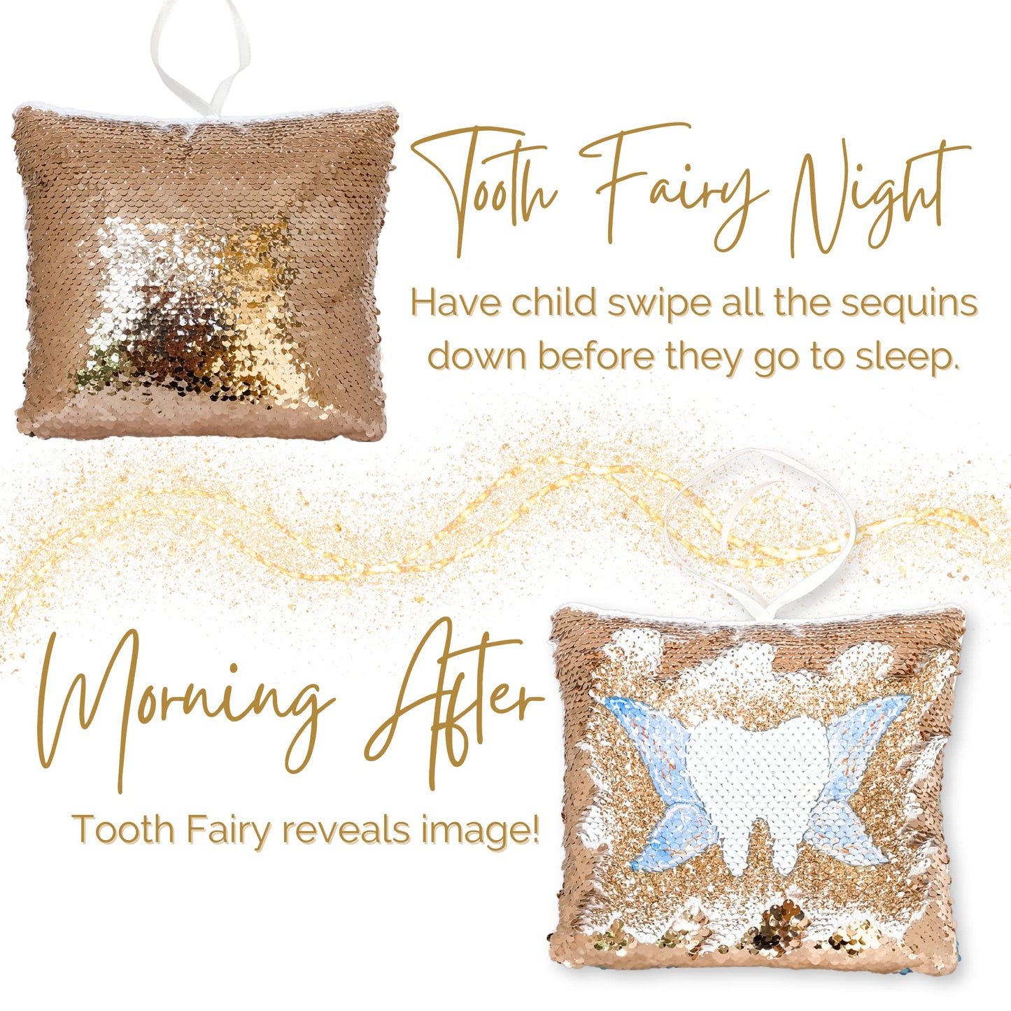 Tooth Fairy Pillow Kit for Girls and Boys - Tooth Fairy Evidence Kit with Tooth Fairy Bag - Multi Color Reversible Sequin and Large Pocket - Tooth Pillow with Letter & 2 Customizable Certificates