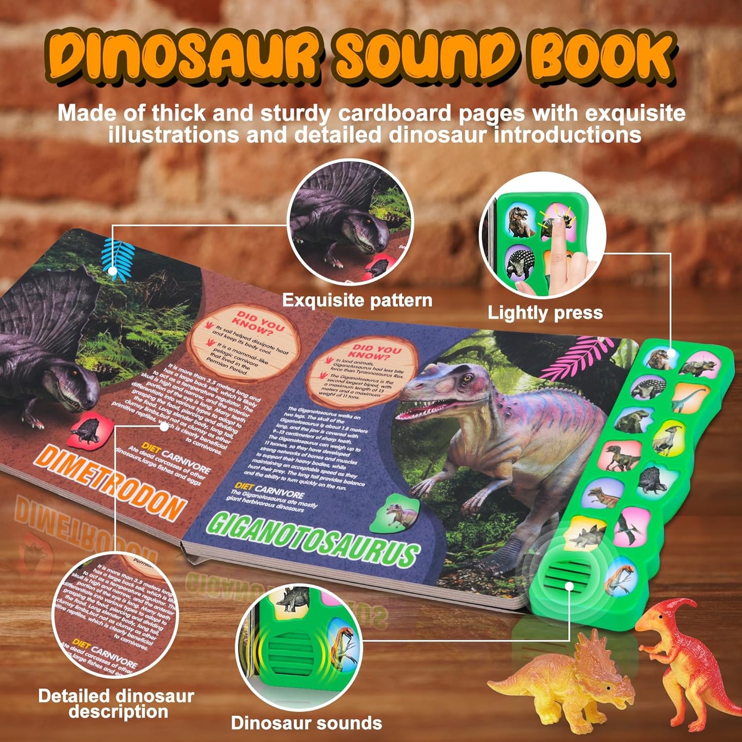 Dinosaur Toys,Dinosaur Sound Book with Pack of 12 Toy Figures,Realistic Roars,Interactive Perfect for Kids Dinosaurs Educational Toys for 3 4 5 6Year Old Boys&Girls