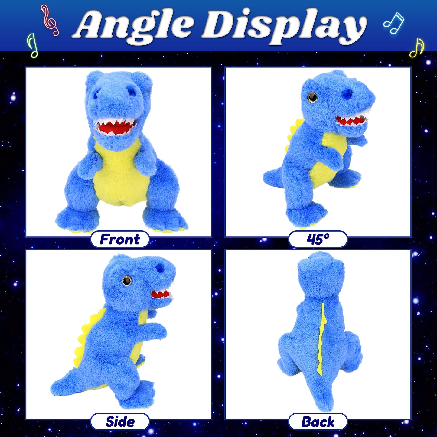 Cuteoy Blue Dinosaur LED Stuffed Animal Light-up Plush Birthday Christmas T-Rex Plushies Toy Gifts for Kids Toddler Girls, 12.5"