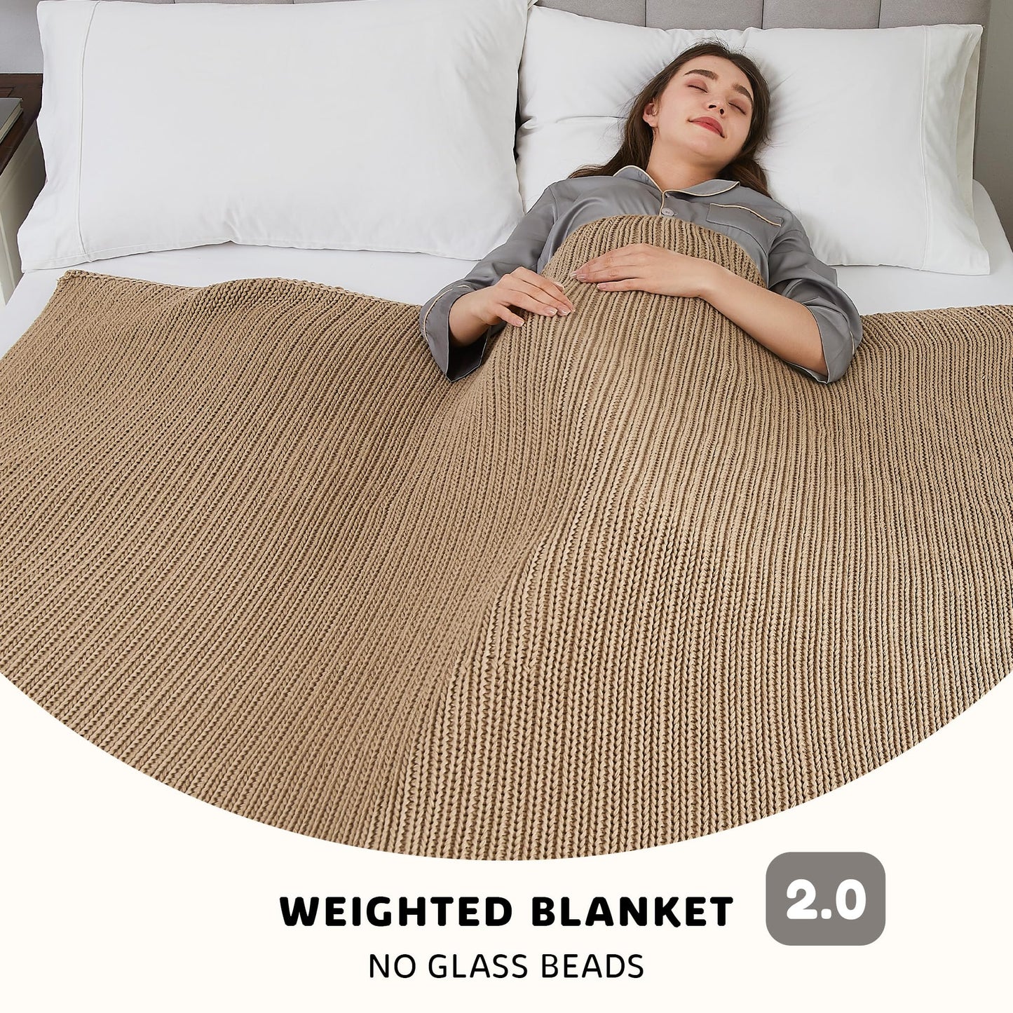 L'AGRATY Knitted Weighted Blanket - 60"x80" 15lbs Cooling Chunky Knit Heavy Blanket for Adults Braided Crochet Throw Thick Cable Yarn Knit Decorative Blanket No Beads Evenly Weighted Machine Washable