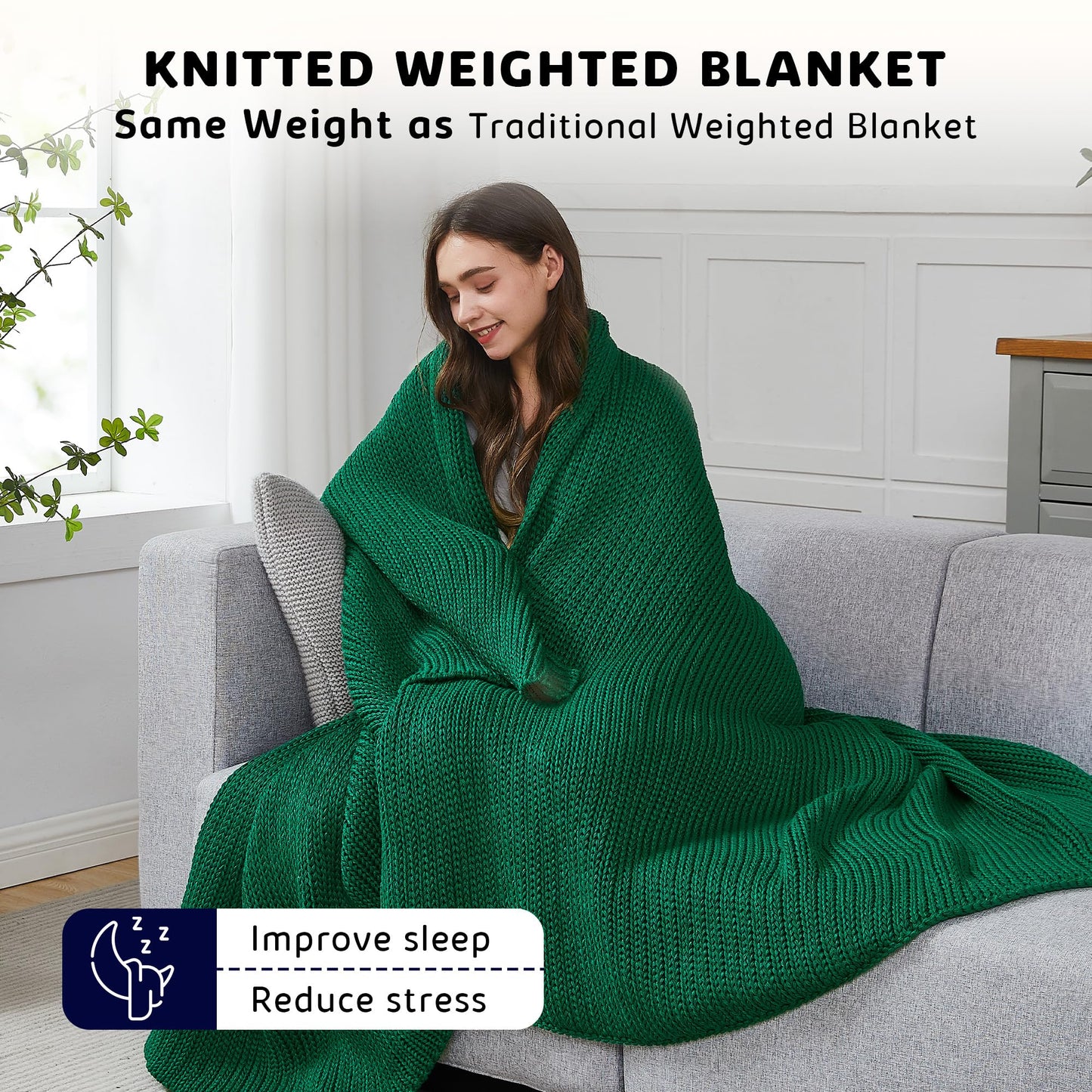 L'AGRATY Knitted Weighted Blanket - 60"x80" 15lbs Cooling Chunky Knit Heavy Blanket for Adults Braided Crochet Throw Thick Cable Yarn Knit Decorative Blanket No Beads Evenly Weighted Machine Washable