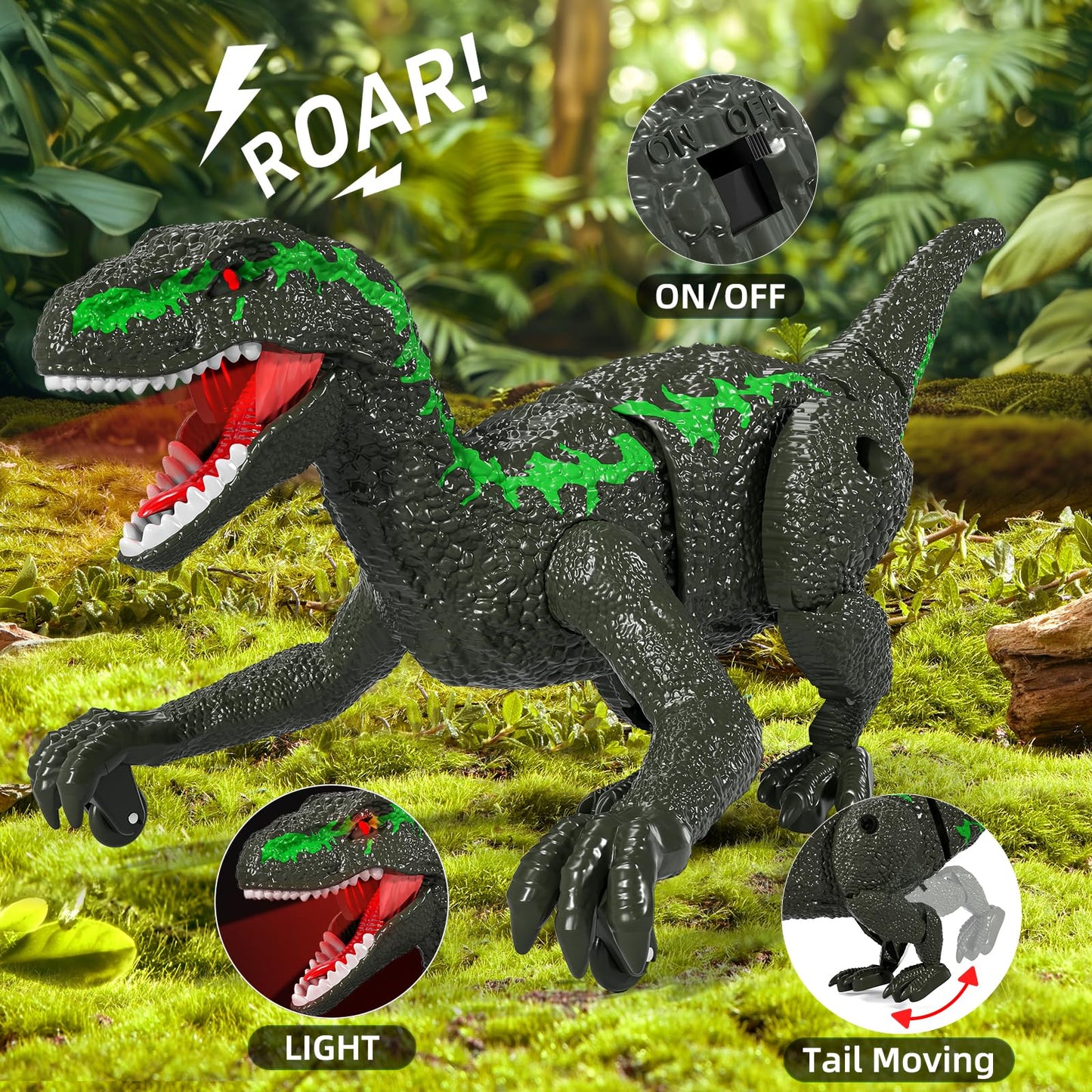 Remote Control Velociraptor Toy for Kids 4-7 Years, Electric Stunt Realistic Walking Jurassic Velociraptor with Lights and Sounds, Rechargeable Dinosaur Robot Birthday Gift for Boys 3+