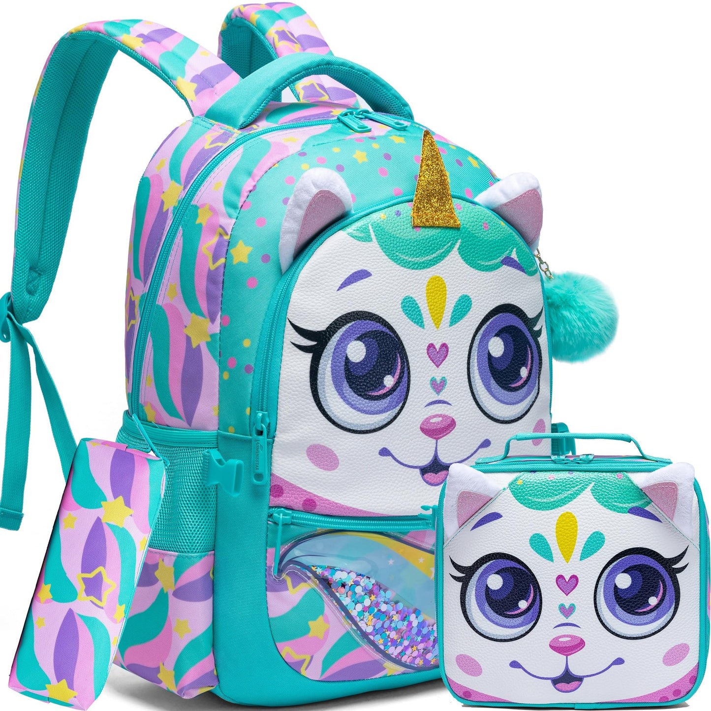 Meetbelify Backpacks for Girls,Kids School Backpacks with Lunch Box for Elementary Preschool Students Cute Panda Sequin Travel Backpack 3 in 1 Bookbag Set for Girls