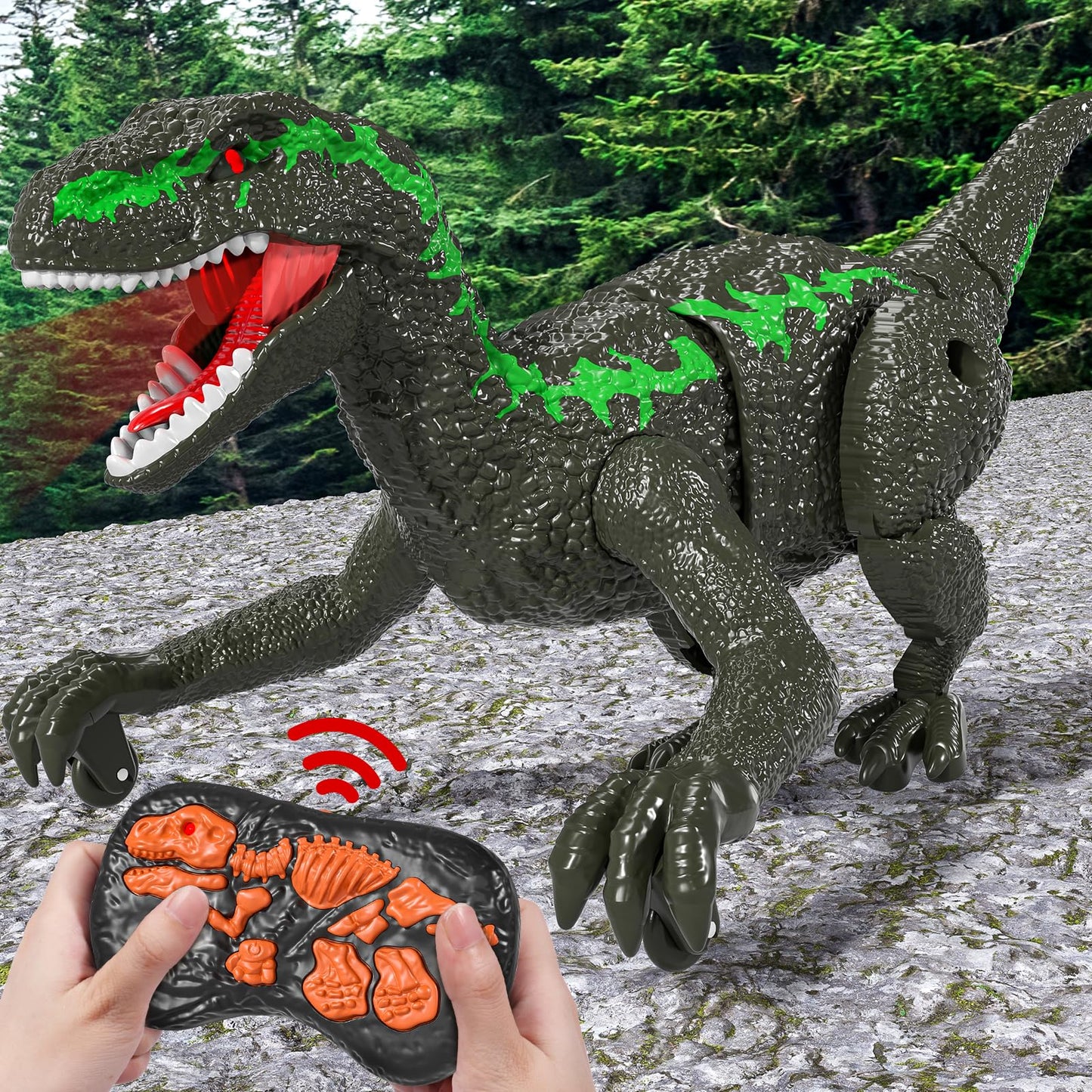 Remote Control Velociraptor Toy for Kids 4-7 Years, Electric Stunt Realistic Walking Jurassic Velociraptor with Lights and Sounds, Rechargeable Dinosaur Robot Birthday Gift for Boys 3+