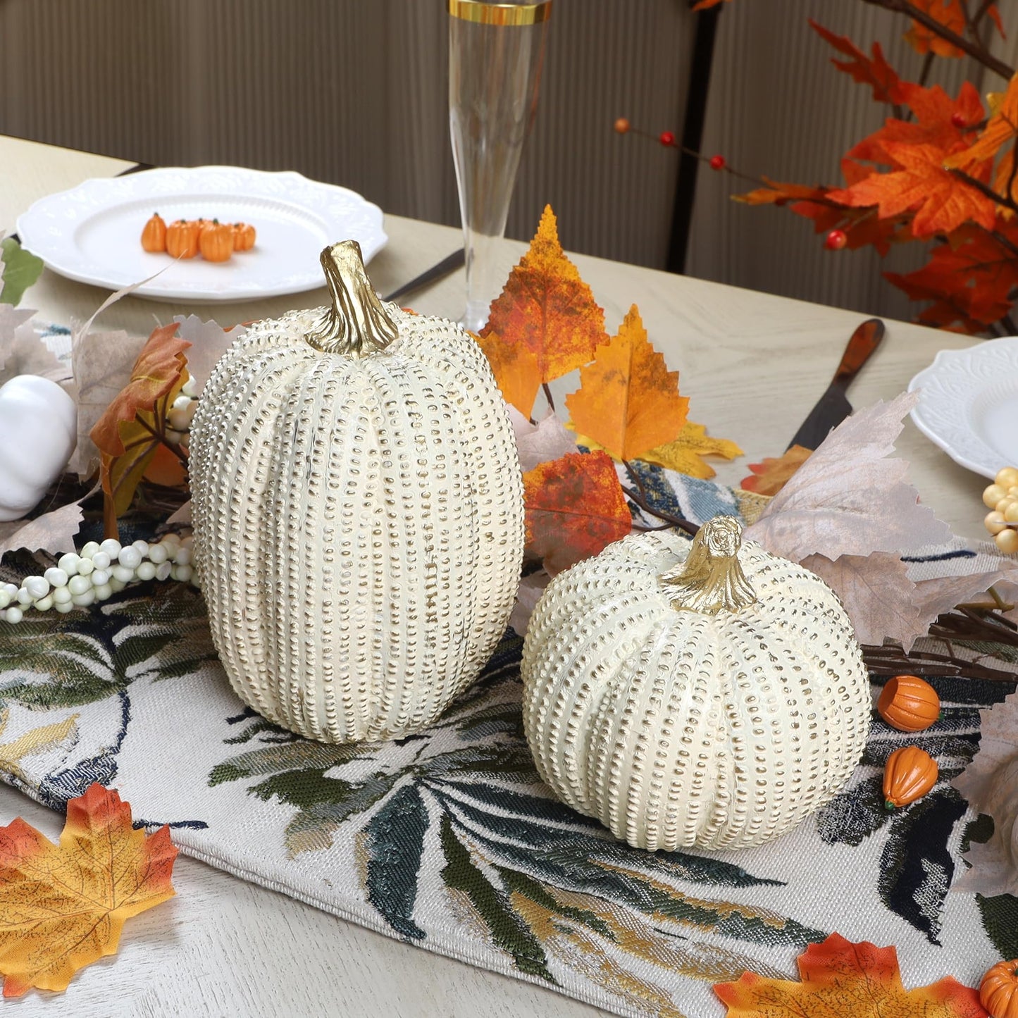 winemana 50pcs Fall Pumpkins Decor Set, Mini Artificial Gourd Fall Leaves Acorns Decorations for Home, Fall Centerpieces for Tables, Thanksgiving Vase Filler, Harvest Farmhouse Table Tiered Tray Set