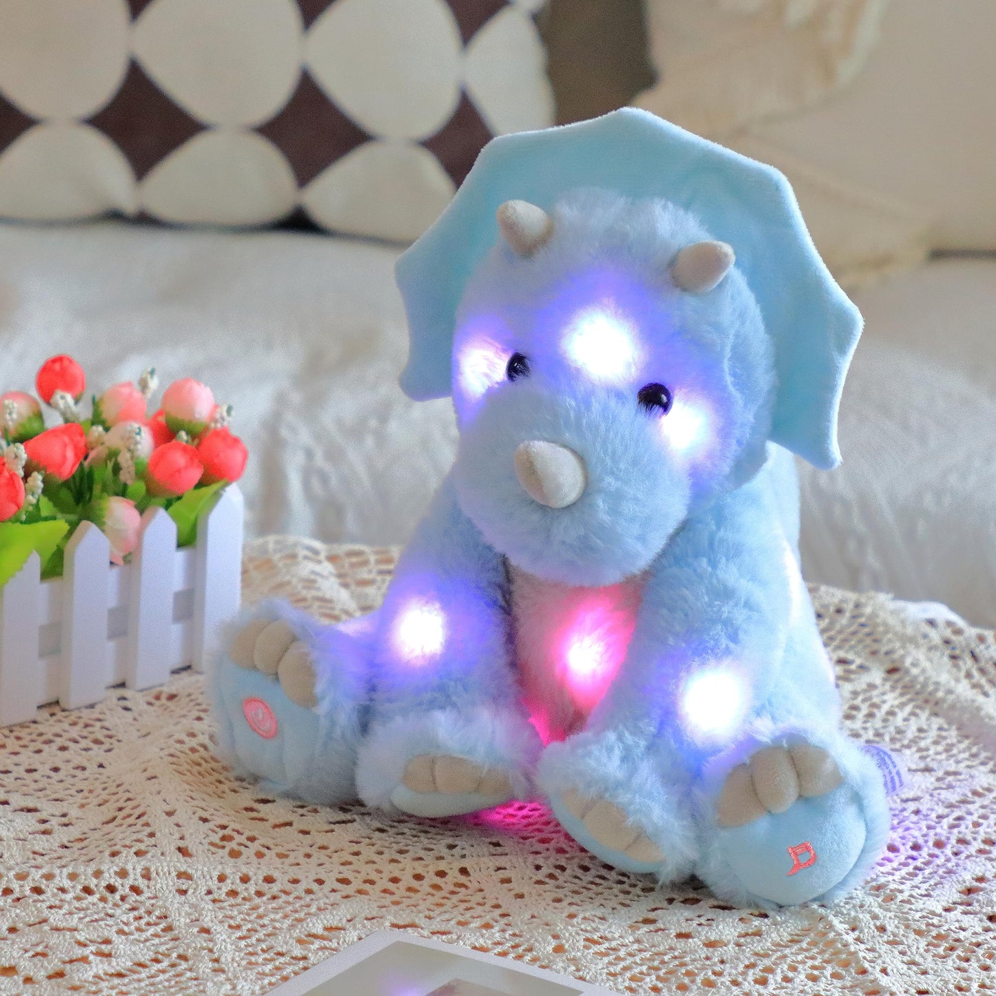 Cuteoy Blue Dinosaur LED Stuffed Animal Light-up Plush Birthday Christmas T-Rex Plushies Toy Gifts for Kids Toddler Girls, 12.5"