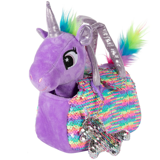 Little Jupiter Plush Pet Set - Unicorn Toys - Unicorns Gifts for Girls - Stuffed Animal for Kids - Unicorns - Plush Toy - w/Reversible Sequins & Charm (Purple Rainbow Unicorn) Age 4-5 - 6-7 yr