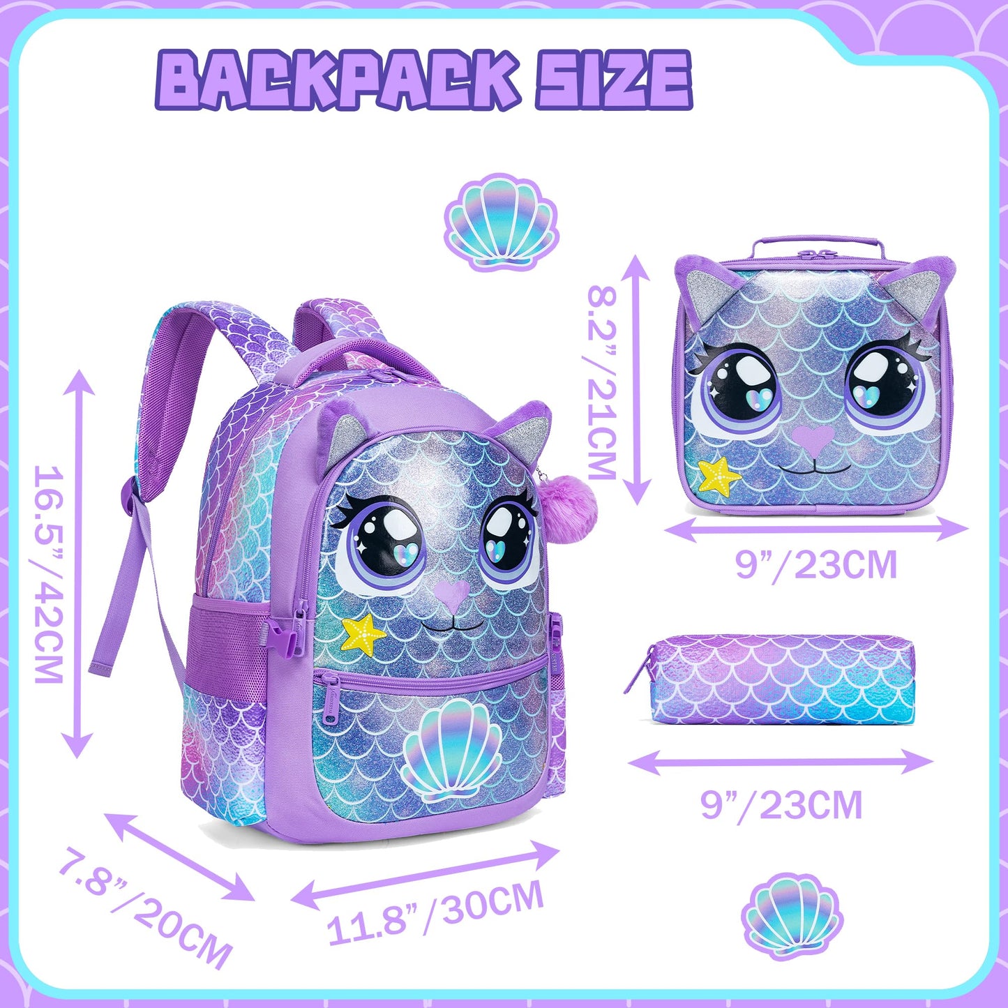 Meetbelify Backpacks for Girls,Kids School Backpacks with Lunch Box for Elementary Preschool Students Cute Panda Sequin Travel Backpack 3 in 1 Bookbag Set for Girls