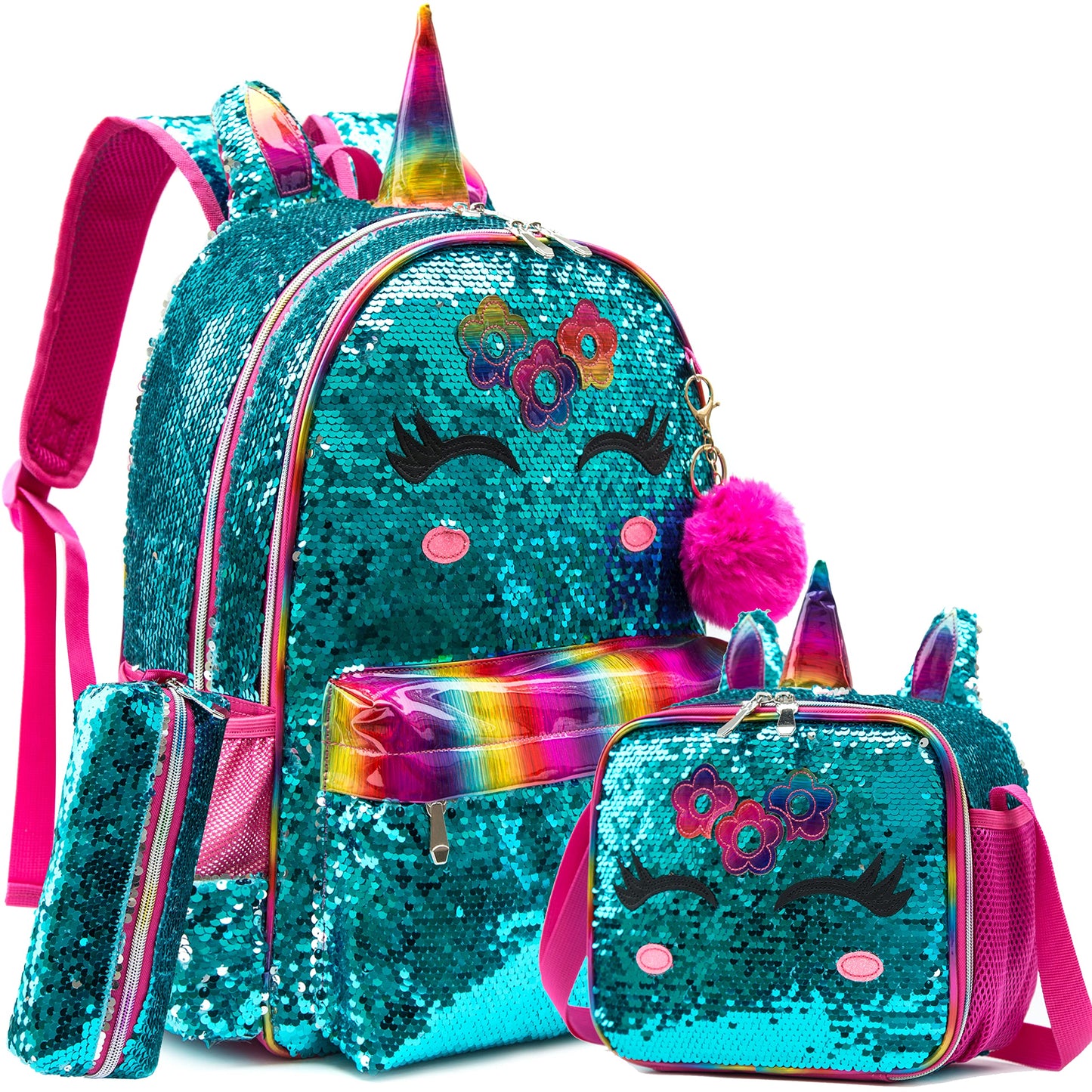 Meetbelify Backpacks for Girls,Kids School Backpacks with Lunch Box for Elementary Preschool Students Cute Panda Sequin Travel Backpack 3 in 1 Bookbag Set for Girls